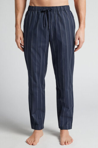 Hvit stripete blå bomullsstoff langbukser