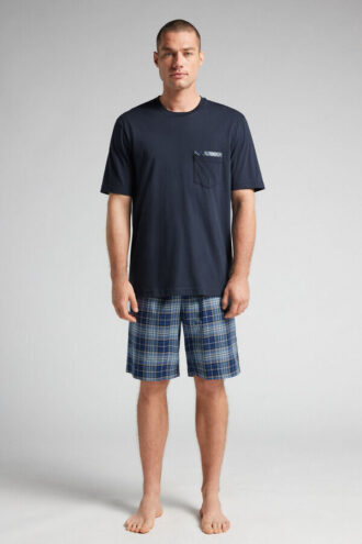 Kort pyjamas i bomull med rutemønster
