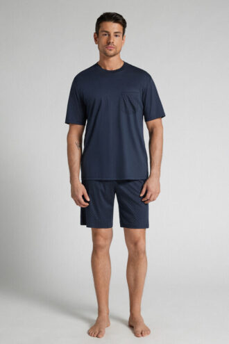 Kort pyjamas i mercerisert bomull med prikkmønster