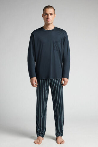 Lang pyjamas i mercerisert bomull med trykk