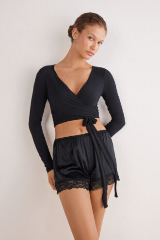 Langermet wrap-top i ultralett modal med kashmir