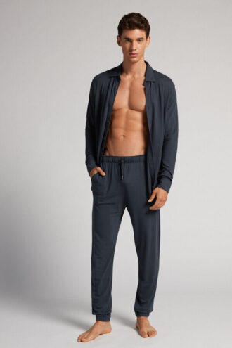 Modal- og silke-piqué-bukser i full lengde