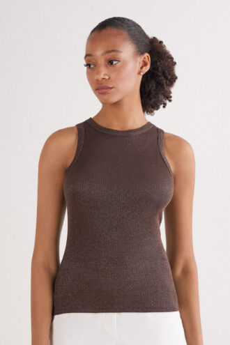 Ribbet bomullslamé-tanktop