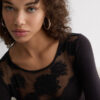Sensuell tekstur Frisk bambus og blonder Lace Bodysuit med lange ermer