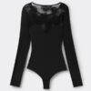 Sensuell tekstur Frisk bambus og blonder Lace Bodysuit med lange ermer