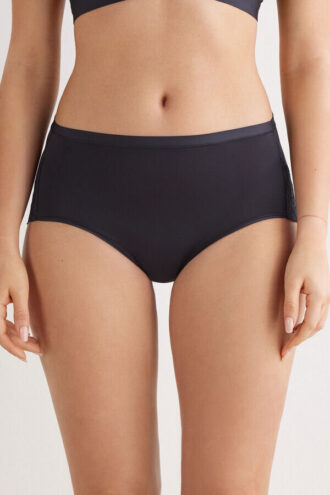 Truse med høy midje i mikrofiber og blonder